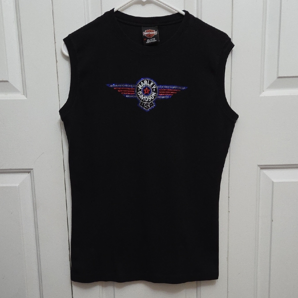 Harley Davidson Sleeveless Rhinestone T-Shirt/ 2XL